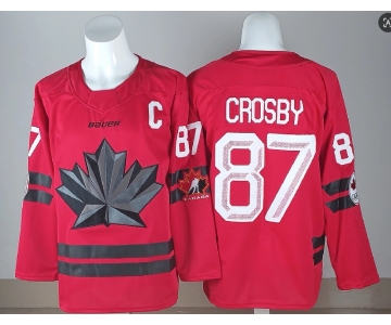 Men's Canada Hockey #87 Sidney Crosby With C Patch Red 2026 Olympics Stitched Jersey