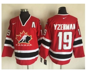 Team CA. #19 Steve Yzerman Red Black 2002 Olympic Nike Throwback Stitched NHL Jersey