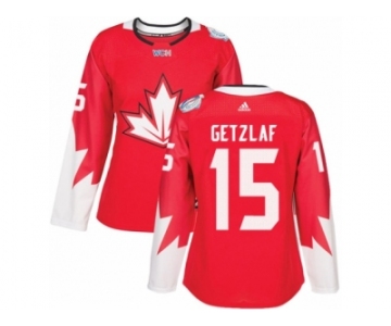 Women's Adidas Team Canada #15 Ryan Getzlaf Authentic Red Away 2016 World Cup Hockey Jersey