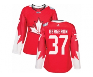 Women's Adidas Team Canada #37 Patrice Bergeron Authentic Red Away 2016 World Cup Hockey Jersey