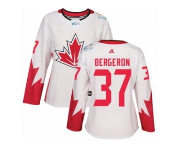 Women's Adidas Team Canada #37 Patrice Bergeron Authentic White Home 2016 World Cup Hockey Jersey