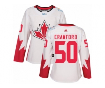 Women's Adidas Team Canada #50 Corey Crawford Authentic White Home 2016 World Cup Hockey Jersey