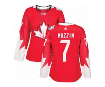 Women's Adidas Team Canada #7 Jake Muzzin Premier Red Away 2016 World Cup Hockey Jersey