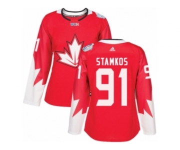 Women's Adidas Team Canada #91 Steven Stamkos Authentic Red Away 2016 World Cup Hockey Jersey