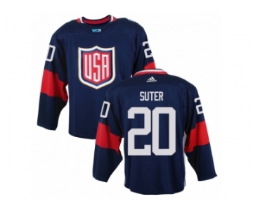 Men Adidas Team USA #20 Ryan Suter Navy Blue Away 2016 World Cup Ice Hockey Jersey