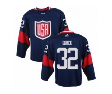 Men Adidas Team USA #32 Jonathan Quick Navy Blue 2016 World Cup Ice Hockey Jersey