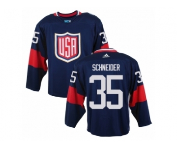 Men Adidas Team USA #35 Cory Schneider Navy Blue 2016 World Cup Ice Hockey Jersey