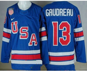 Men's USA #13 Johnny Gudreau Blue 2026 olympics authentic jersey
