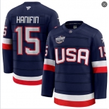 Men's USA #15 Noah Hanifin Blue 2026 Stitched Jersey