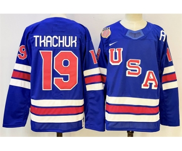 Men's USA #19 Matthew Tkachuk Royal 2025-2026 Stitched Jersey