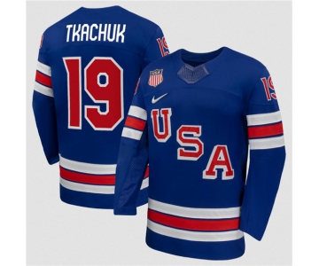 Men's USA #19 Matthew Tkachuk Royal 2026 Stitched Jersey