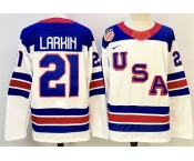 Men's USA #21 Dylan Larkin White 2025-2026 Stitched Jersey