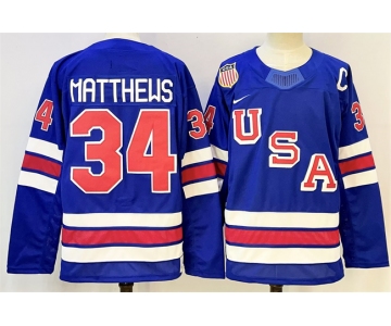 Men's USA #34 Auston Matthews Royal 2025-2026 With C Patch Stitched Jersey