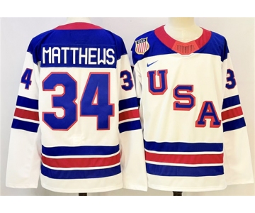Men's USA #34 Auston Matthews White 2025-2026 Stitched Jersey