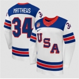 Men's USA #34 Auston Matthews White 2026 Stitched Jersey Men's USA #34 Auston Matthews White 2026 Stitched Jersey
