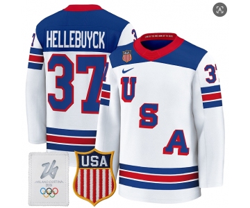 Men's USA #37 Connor Hellebuyck Home White 2026 Olympic Hockey Jersey