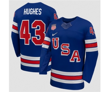 Men's USA #43 Quinn Hughes Royal 2026 Stitched Jersey