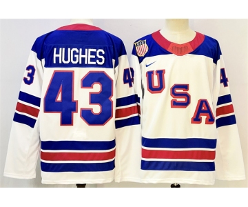Men's USA #43 Quinn Hughes White 2025-2026 Stitched Jersey