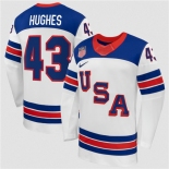 Men's USA #43 Quinn Hughes White 2026 Stitched Jersey Men's USA #43 Quinn Hughes White 2026 Stitched Jersey