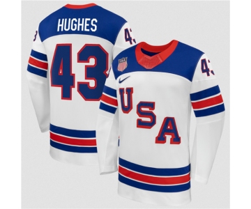 Men's USA #43 Quinn Hughes White 2026 Stitched Jersey