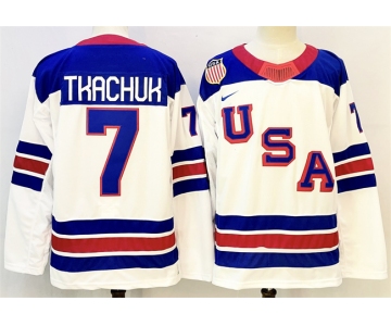 Men's USA #7 Brady Tkachuk White 2025-2026 Stitched Jersey