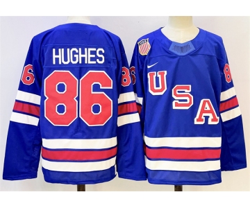 Men's USA #86 Jack Hughes Blue 2025-2026 Stitched Jersey