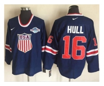 Team USA #16 Brett Hull Navy Blue 2014 Olympic Nike Throwback Stitched NHL Jersey