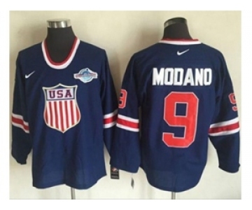Team USA #9 Mike Modano Navy Blue 2014 Olympic Nike Throwback Stitched NHL Jersey