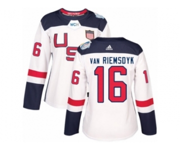 Women's Adidas Team USA #16 James van Riemsdyk Premier White Home 2016 World Cup Hockey Jersey
