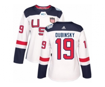 Women's Adidas Team USA #19 Brandon Dubinsky Authentic White Home 2016 World Cup Hockey Jersey