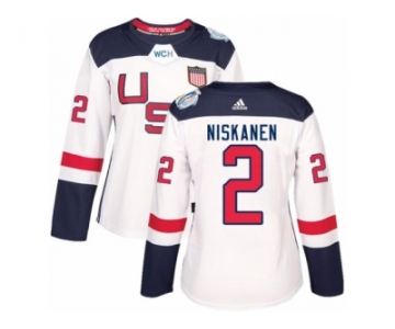 Women's Adidas Team USA #2 Matt Niskanen Authentic White Home 2016 World Cup Hockey Jersey