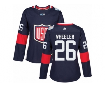 Women's Adidas Team USA #26 Blake Wheeler Premier Navy Blue Away 2016 World Cup Hockey Jersey