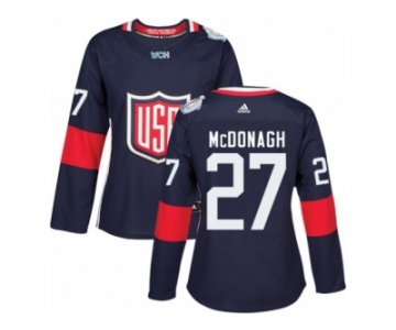 Women's Adidas Team USA #27 Ryan McDonagh Authentic Navy Blue Away 2016 World Cup Hockey Jersey