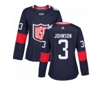 Women's Adidas Team USA #3 Jack Johnson Premier Navy Blue Away 2016 World Cup Hockey Jersey