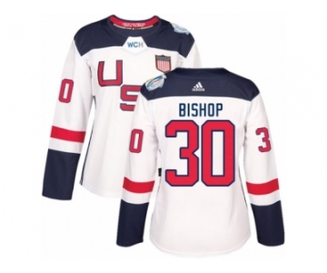Women's Adidas Team USA #30 Ben Bishop Authentic White Home 2016 World Cup Hockey Jersey