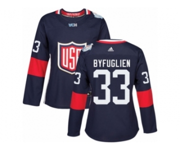Women's Adidas Team USA #33 Dustin Byfuglien Authentic Navy Blue Away 2016 World Cup Hockey Jersey