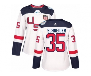 Women's Adidas Team USA #35 Cory Schneider Premier White Home 2016 World Cup Hockey Jersey