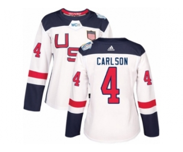 Women's Adidas Team USA #4 John Carlson Authentic White Home 2016 World Cup Hockey Jersey
