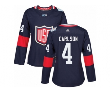 Women's Adidas Team USA #4 John Carlson Premier Navy Blue Away 2016 World Cup Hockey Jersey
