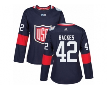 Women's Adidas Team USA #42 David Backes Premier Navy Blue Away 2016 World Cup Hockey Jersey
