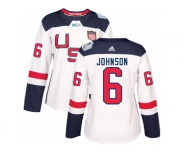 Women's Adidas Team USA #6 Erik Johnson Premier White Home 2016 World Cup Hockey Jersey