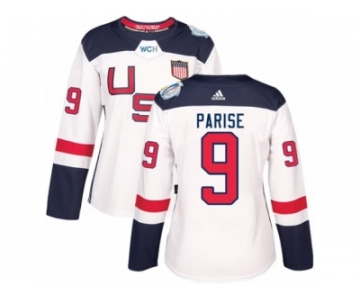 Women's Adidas Team USA #9 Zach Parise Premier White Home 2016 World Cup Hockey Jersey