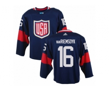 Youth Adidas Team USA #16 James van Riemsdyk Premier Navy Blue Away 2016 World Cup Ice Hockey Jersey