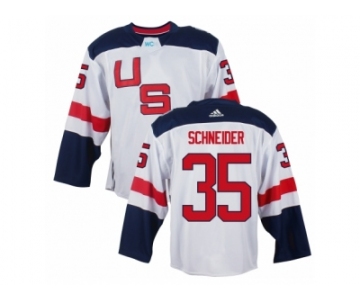 Youth Adidas Team USA #35 Cory Schneider Authentic White Home 2016 World Cup Ice Hockey Jersey
