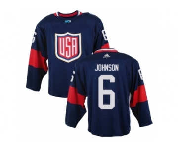 Youth Adidas Team USA #6 Erik Johnson Authentic Navy Blue Away 2016 World Cup Ice Hockey Jersey
