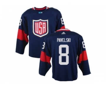 Youth Adidas Team USA #8 Joe Pavelski Premier Navy Blue Away 2016 World Cup Ice Hockey Jersey