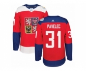 Men's Adidas Team Czech Republic #31 Ondrej Pavelec Premier Red Away 2016 World Cup of Hockey Jersey