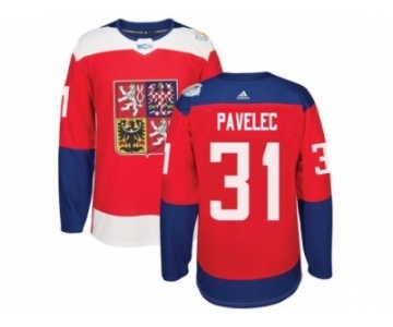 Men's Adidas Team Czech Republic #31 Ondrej Pavelec Premier Red Away 2016 World Cup of Hockey Jersey