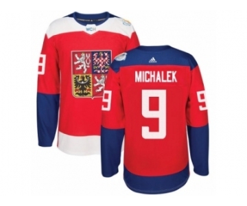 Men's Adidas Team Czech Republic #9 Milan Michalek Premier Red Away 2016 World Cup of Hockey Jersey