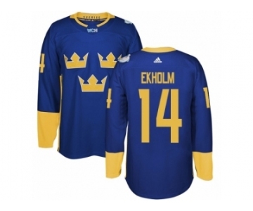 Men's Adidas Team Sweden #14 Mattias Ekholm Authentic Royal Blue Away 2016 World Cup of Hockey Jersey